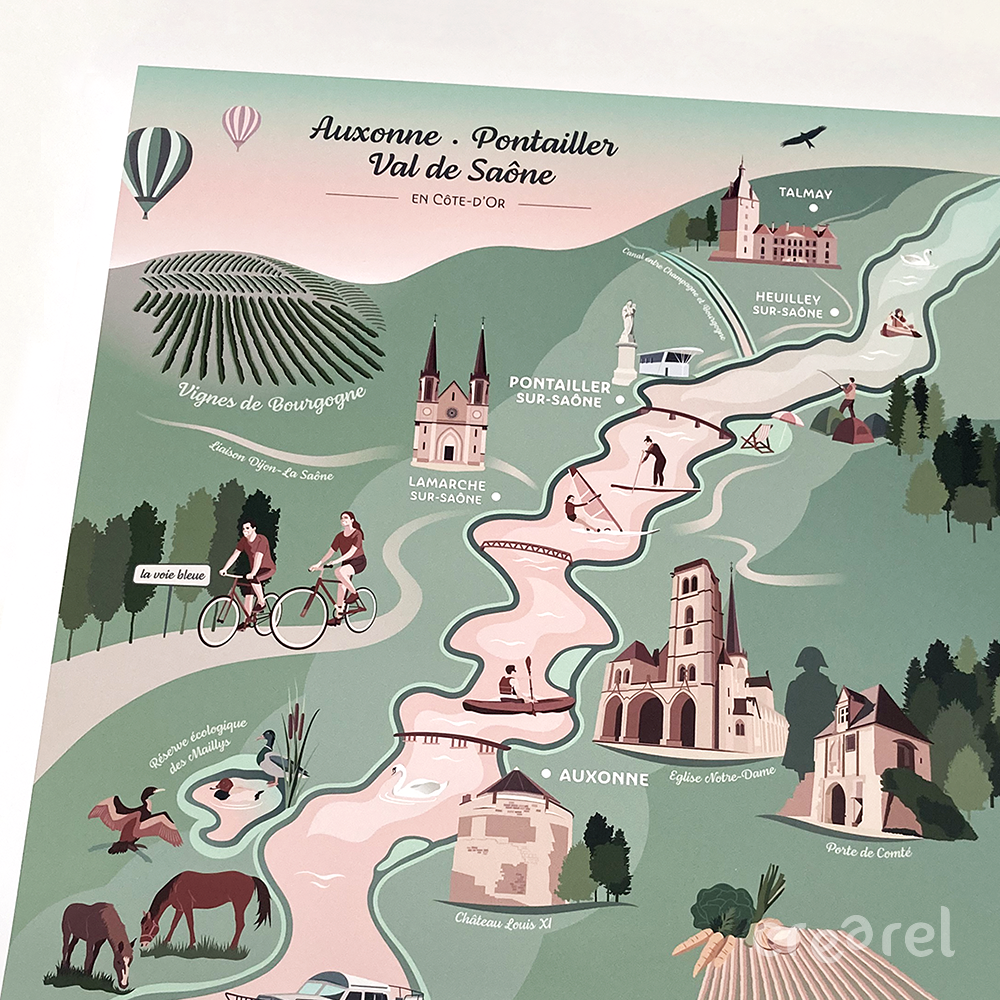 affiche illustration vectorielle office du tourisme auxonne cap val de saone